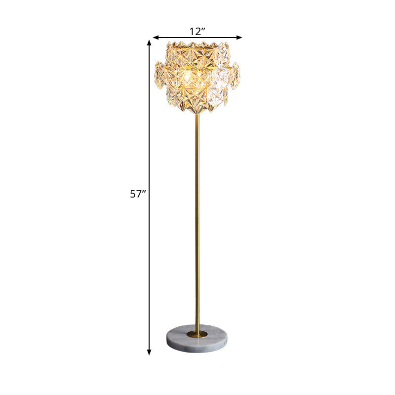 Snowflake Crystal Floor Lamp: Tiered Postmodern Lighting With 3 Bulbs Brass Stand For Living Room