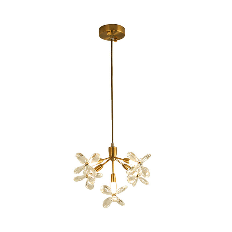 Minimalist Gold Crystal Chandelier With 5 Flower Pendant Heads - Perfect For Dining Room Lighting