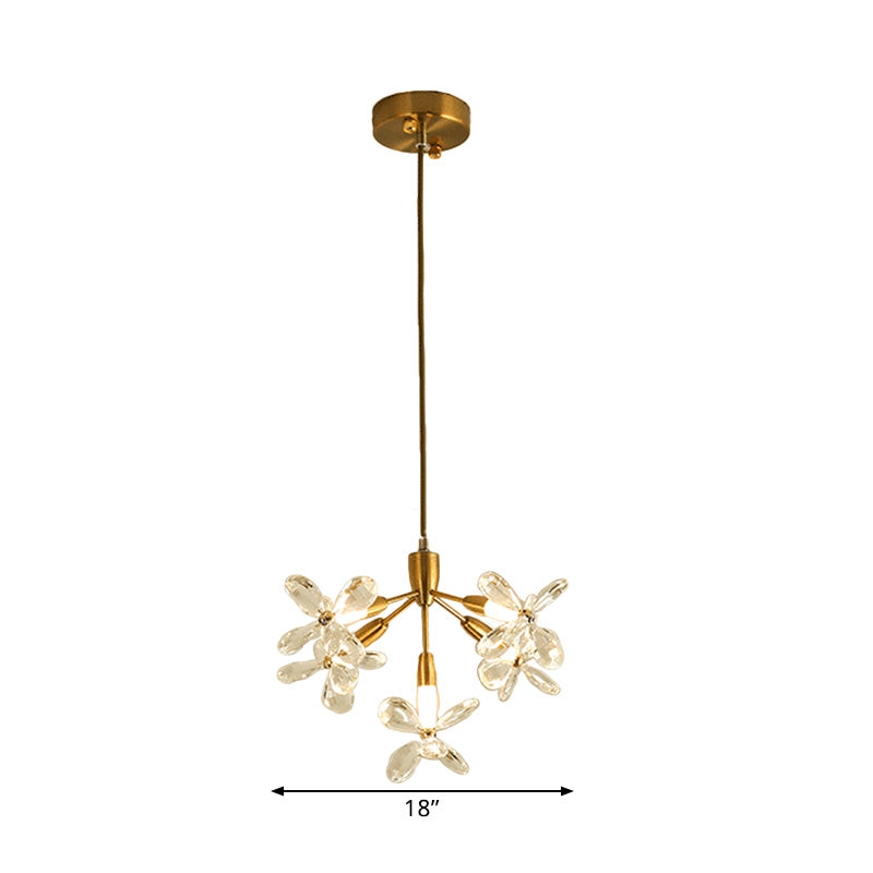 Minimalist Gold Crystal Chandelier With 5 Flower Pendant Heads - Perfect For Dining Room Lighting