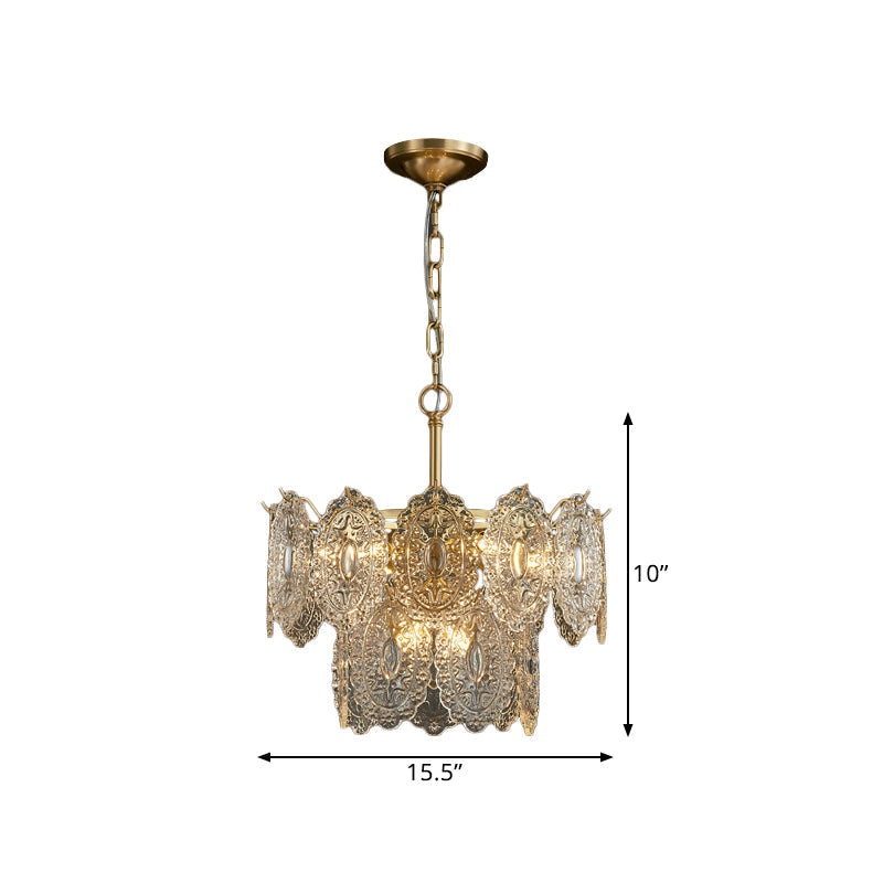 Embossed Crystal Pendant Chandelier Lamp With Gold Canopy Modern Bedchamber Lighting 5/7 Heads
