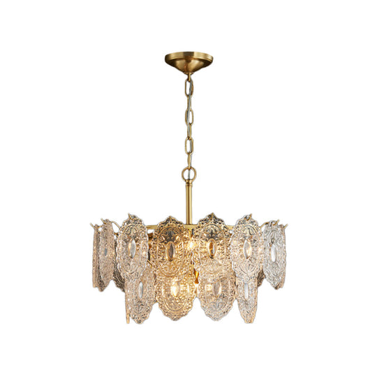 Embossed Crystal Pendant Chandelier Lamp With Gold Canopy Modern Bedchamber Lighting 5/7 Heads