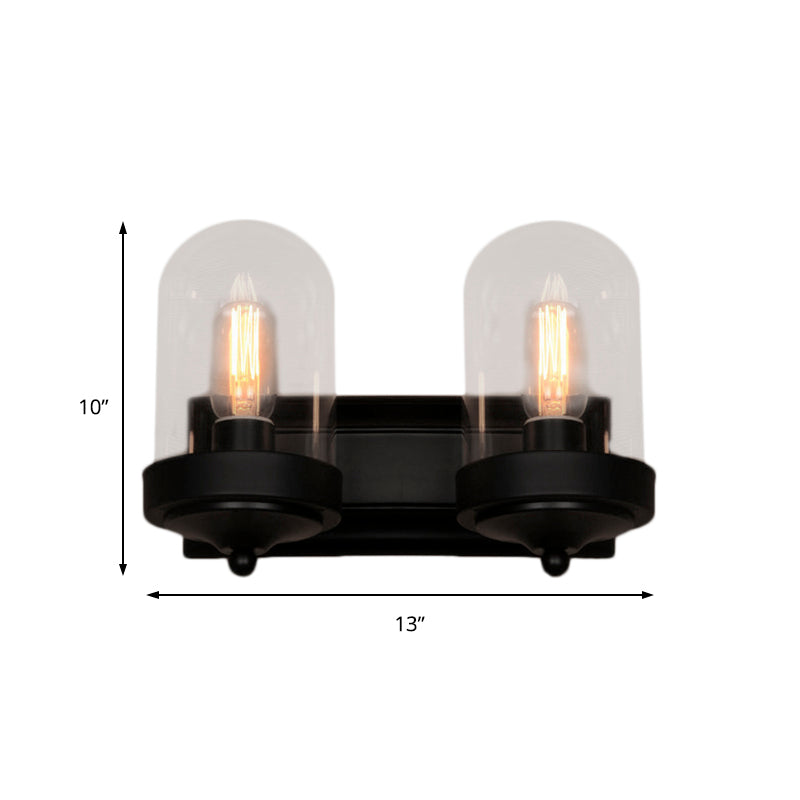 Industrial Black Clear Glass Capsule Wall Light Fixture For Porch - 1/2 Bulb Mount