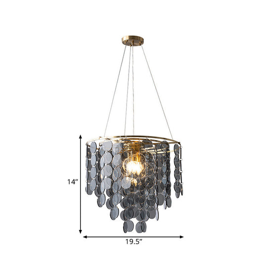 Modern Gold Taper Chandelier Lamp With Circular-Crystal Strands - 6 Heads Great Room Hanging Light