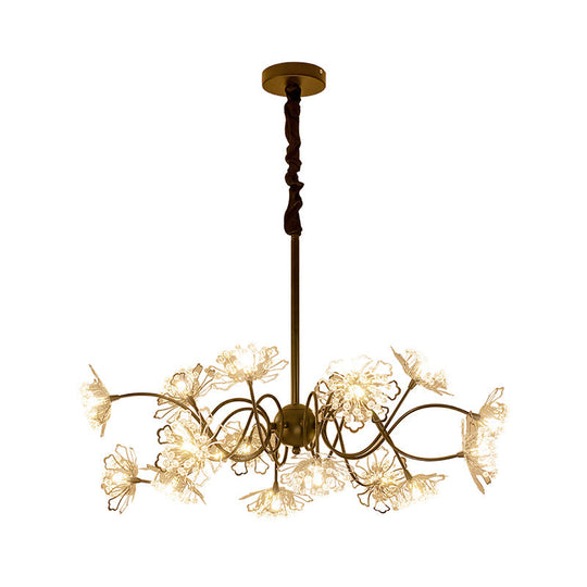 Contemporary Bronze Floral Chandelier With Crystal Beads & 16 Bulbs