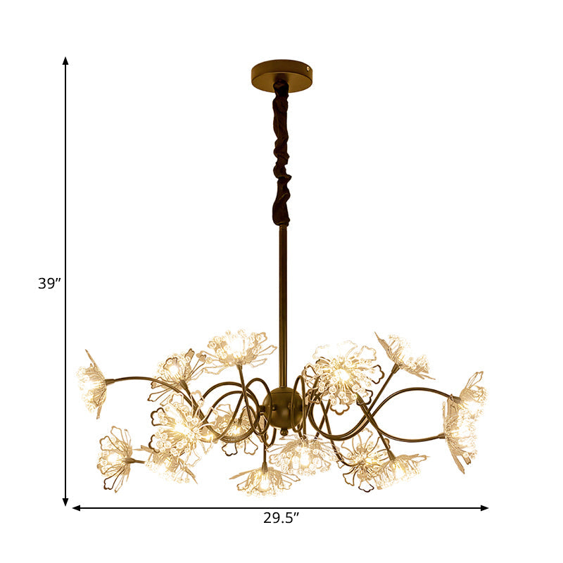 Contemporary Bronze Floral Chandelier With Crystal Beads & 16 Bulbs