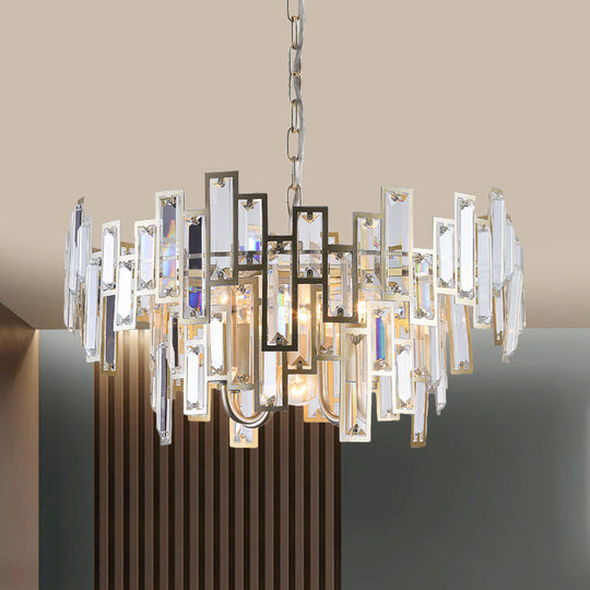 Contemporary Gold/Black Round Bedroom Suspension Light with 6 Crystal Block Bulbs