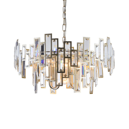 Contemporary Gold/Black Round Bedroom Suspension Light with 6 Crystal Block Bulbs