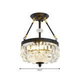 Contemporary Crystal Bowl Semi Flush Light - 4/6 Heads 14.5/18.5 Width Ceiling Mount Black Frame