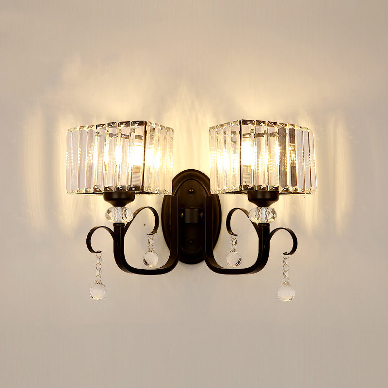 Contemporary Black Metal Wall Sconce Light - Scrolling Arm Corridor Lamp