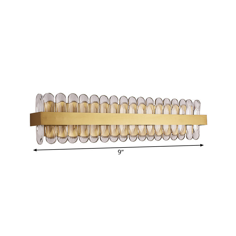 Contemporary Gold Led Bathroom Wall Sconce With Clear Oval-Cut Crystals