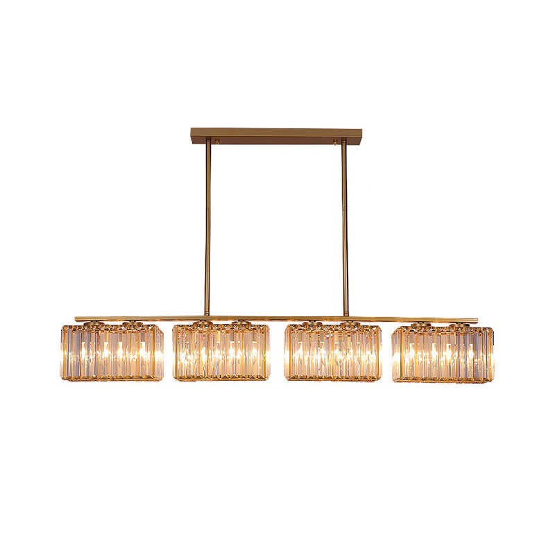 Contemporary Gold Pendant Lighting For Dining Room - Metal Linear Island Lamp With Clear Cuboid