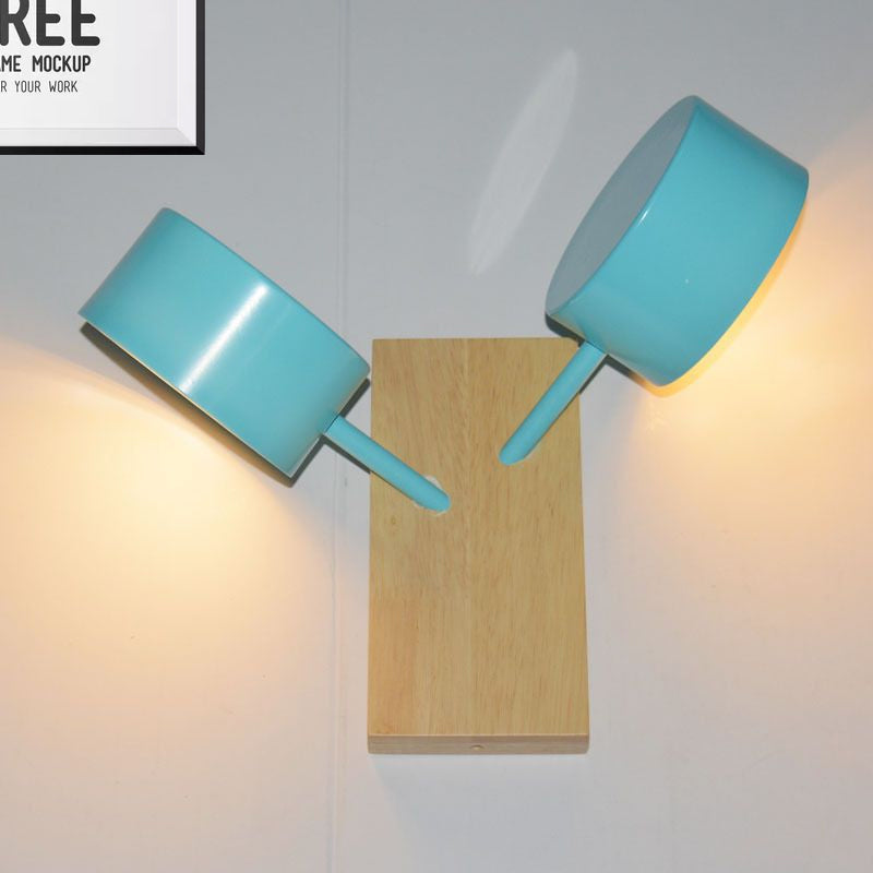 Contemporary Double Drum Wall Mounted Light: Metal Fixture For Kitchen With 2 Bulbs Black/White/Blue