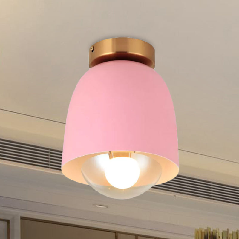 Modern Metal And Glass Flush Mount Ceiling Light - White/Pink/Yellow/Coffee 1 Head Corridor Fixture