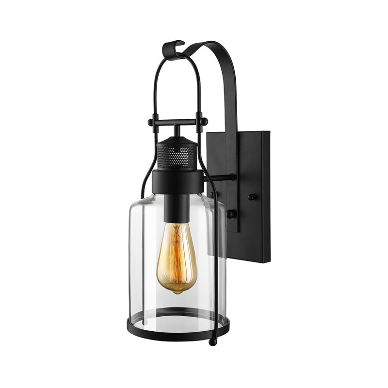 Cylinder Clear Glass Wall Mount Sconce Light - Industrial Single Bulb Lamp For Living Room