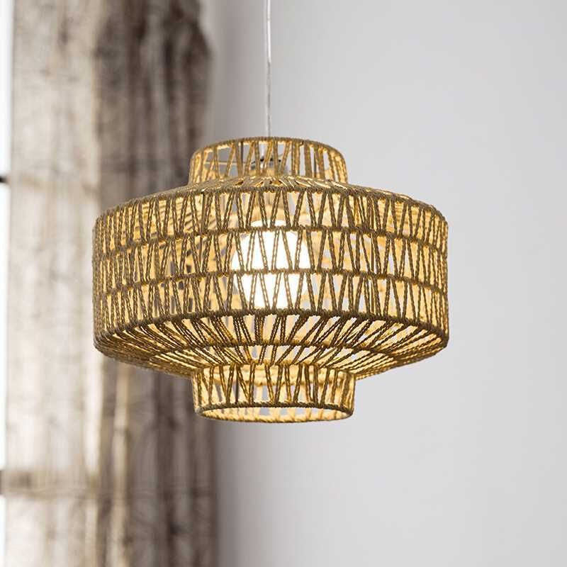 Rattan Wood Pendant Light Kit - Oval/Lantern Style Bulb Hanging Lamp For Restaurants