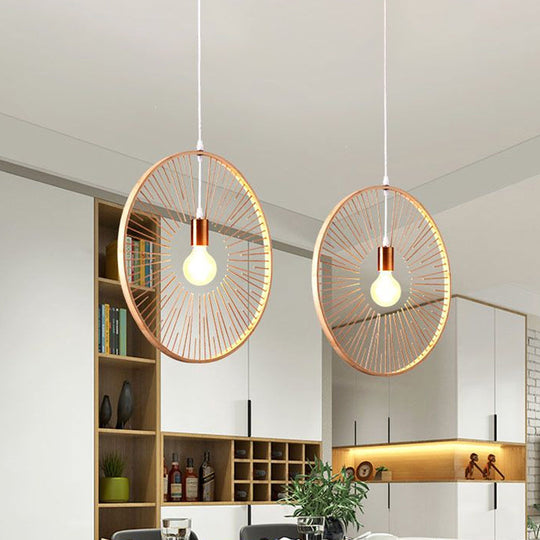 Simple Bamboo Wood Pendant Lighting: 1 Bulb Hanging Lamp Kit For Restaurants