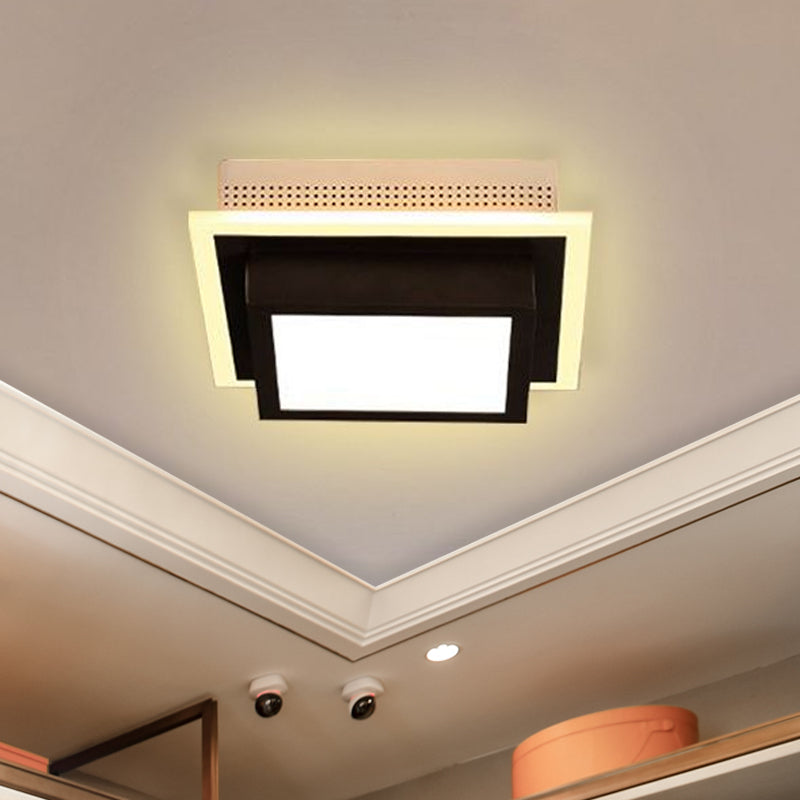 Modern Led Flush Ceiling Lamp In Black/White - Round Square Or Triangle Acrylic Design For Corridor