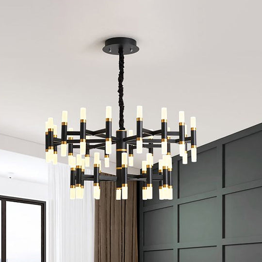 Modern LED Bedroom Chandelier - 24/36/60 Lights, Tubular Iron Shade, Black/White Pendant