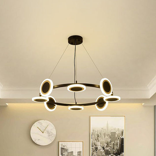 Modern Acrylic Ring Chandelier Pendant With Led Lights - 22/30/38 Diameter 10-Light Black Finish