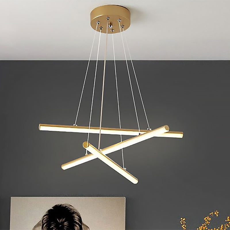 Modern Led Dining Room Chandelier: Linear Acrylic Shade Black/Gold Hanging Light Fixture In