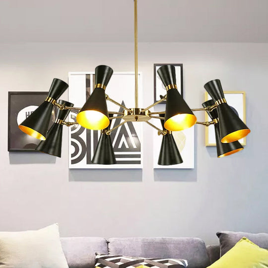 Modern Flared Iron Chandelier Pendant Light In Sleek Black For Living Room - 3/6/8 Lights Ceiling