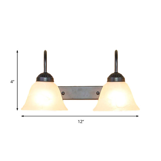 Industrial Black Opal Glass Wall Lamp For Bedroom - 2-Light Bell Shade Sconce Light Fixture