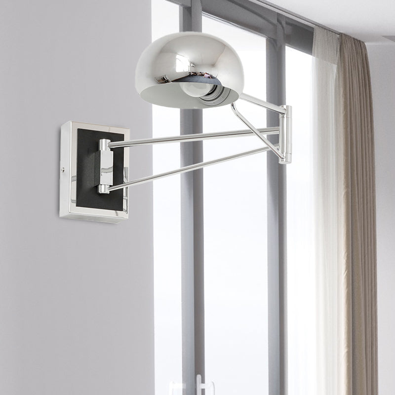 Chrome Swing Arm Retro Bowl Wall Sconce - Ideal Bedside Lighting