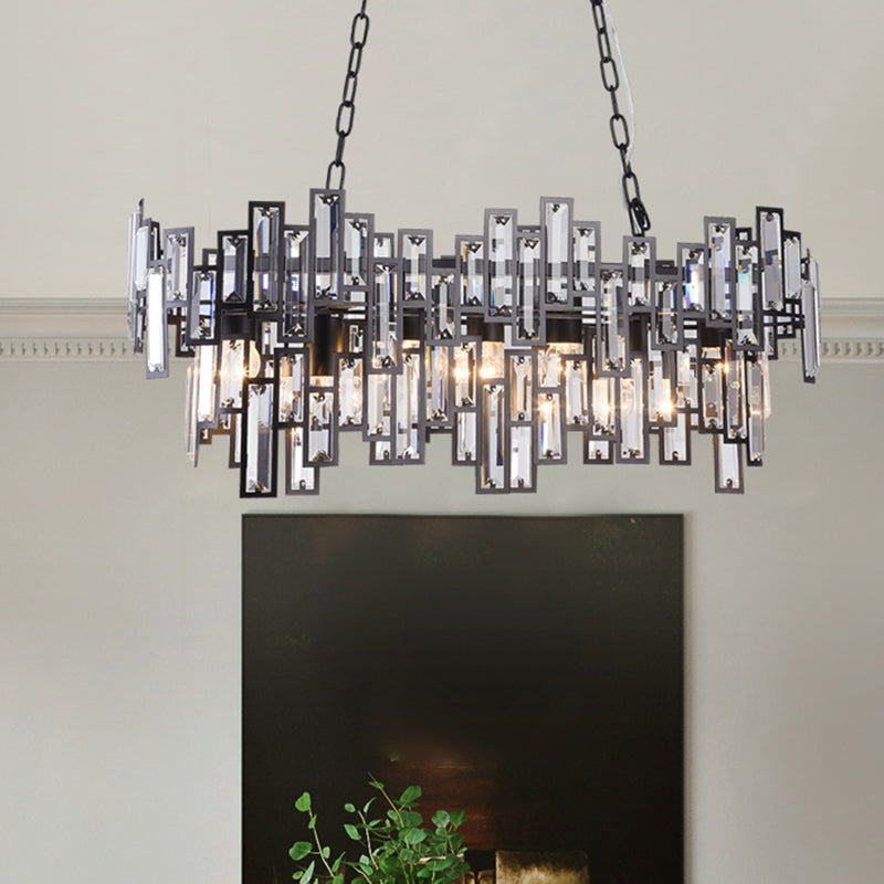 Modern Black And Gold Oval Pendant Lamp With Crystal Accents Island Lighting Functionality