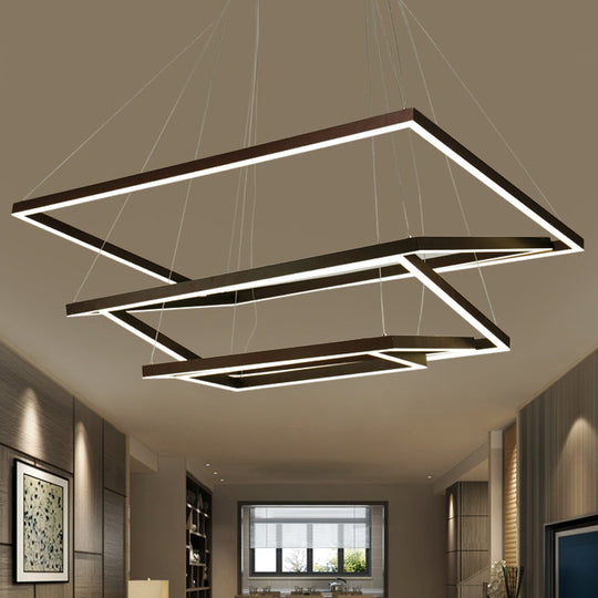 Led Acrylic Chandelier Pendant - Rectangular/Square Design 3/5 Lights Brown Ceiling Fixture