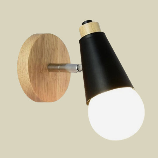 Rotatable Nordic Sweet Cone Wall Light - Child Bedroom Sconce With Metal/Wood Backplate