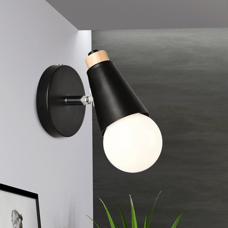 Rotatable Nordic Sweet Cone Wall Light - Child Bedroom Sconce With Metal/Wood Backplate Black /