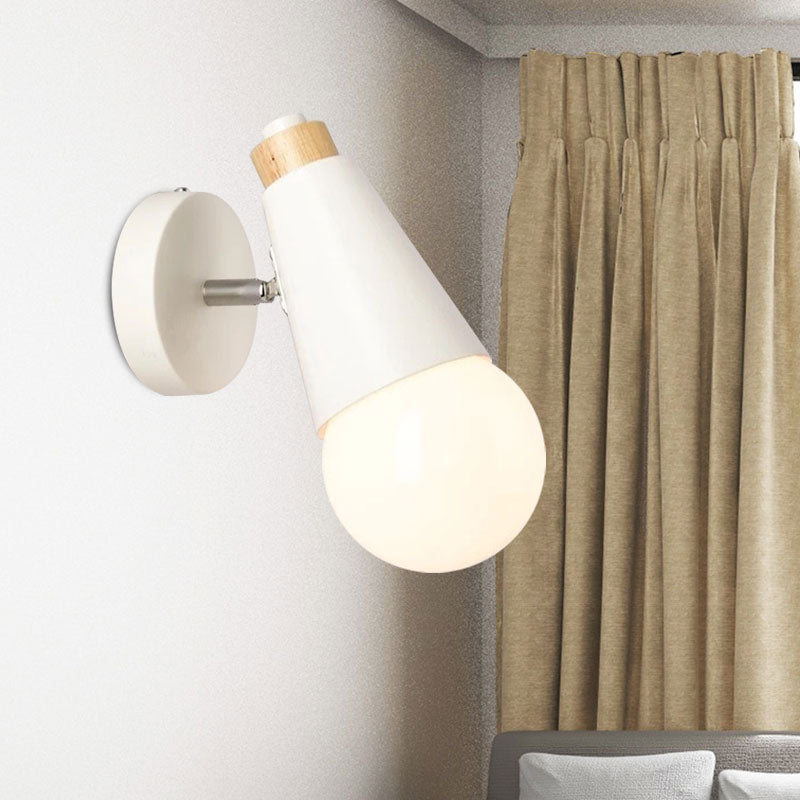 Rotatable Nordic Sweet Cone Wall Light - Child Bedroom Sconce With Metal/Wood Backplate White /