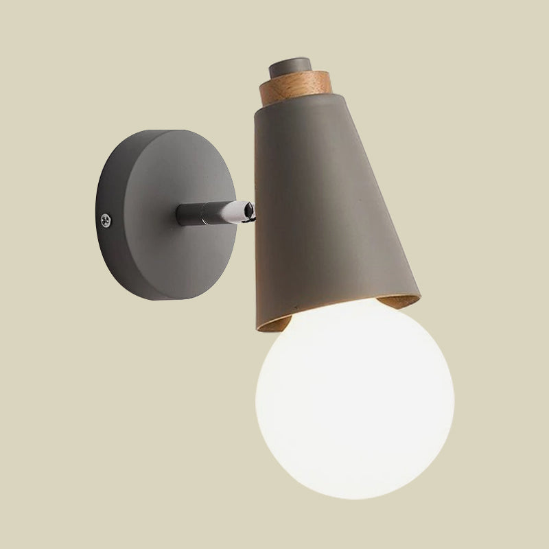 Rotatable Nordic Sweet Cone Wall Light - Child Bedroom Sconce With Metal/Wood Backplate