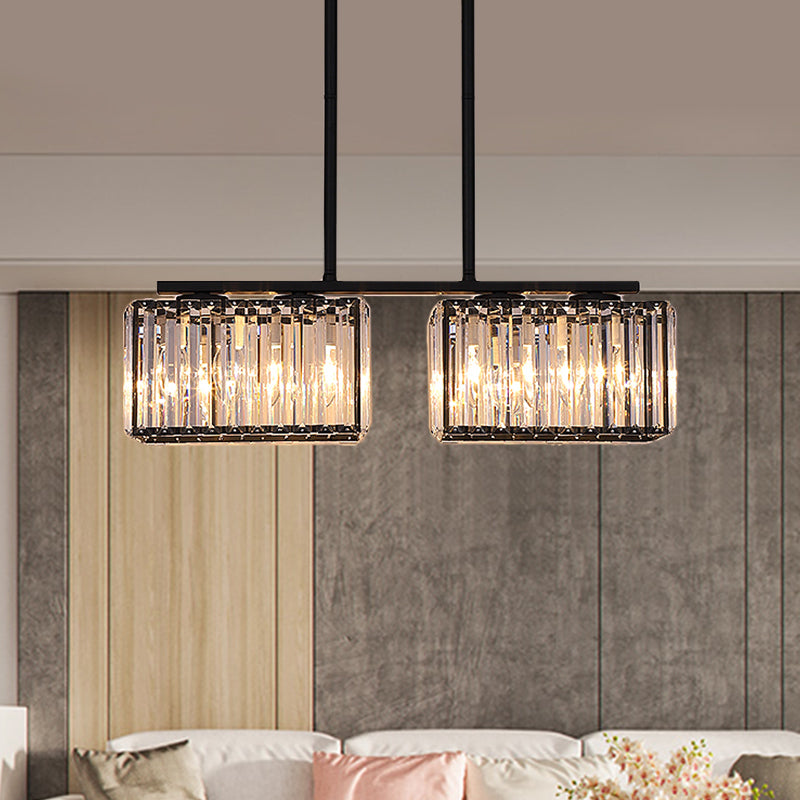Island Chandelier - Contemporary Cuboid Shade Crystal Pendant Light With Multiple Heads In Black 4 /