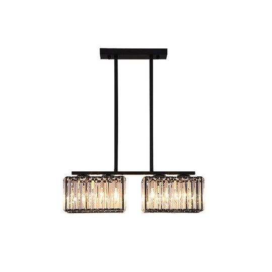 Island Chandelier - Contemporary Cuboid Shade Crystal Pendant Light With Multiple Heads In Black