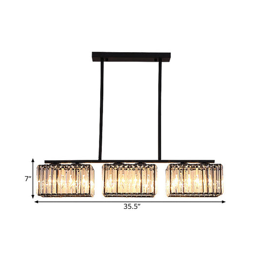Island Chandelier - Contemporary Cuboid Shade Crystal Pendant Light With Multiple Heads In Black