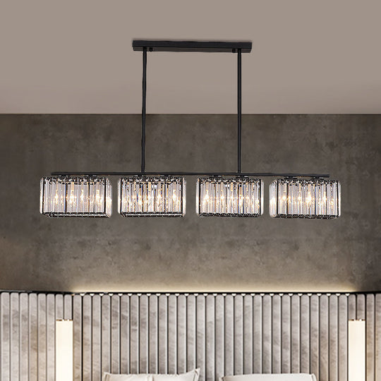 Island Chandelier - Contemporary Cuboid Shade Crystal Pendant Light With Multiple Heads In Black 8 /