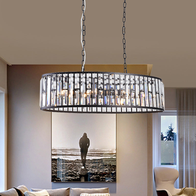 Contemporary Black/Gold Crystal Pendant Light With 6 Prisms - Elliptical Dining Room Island