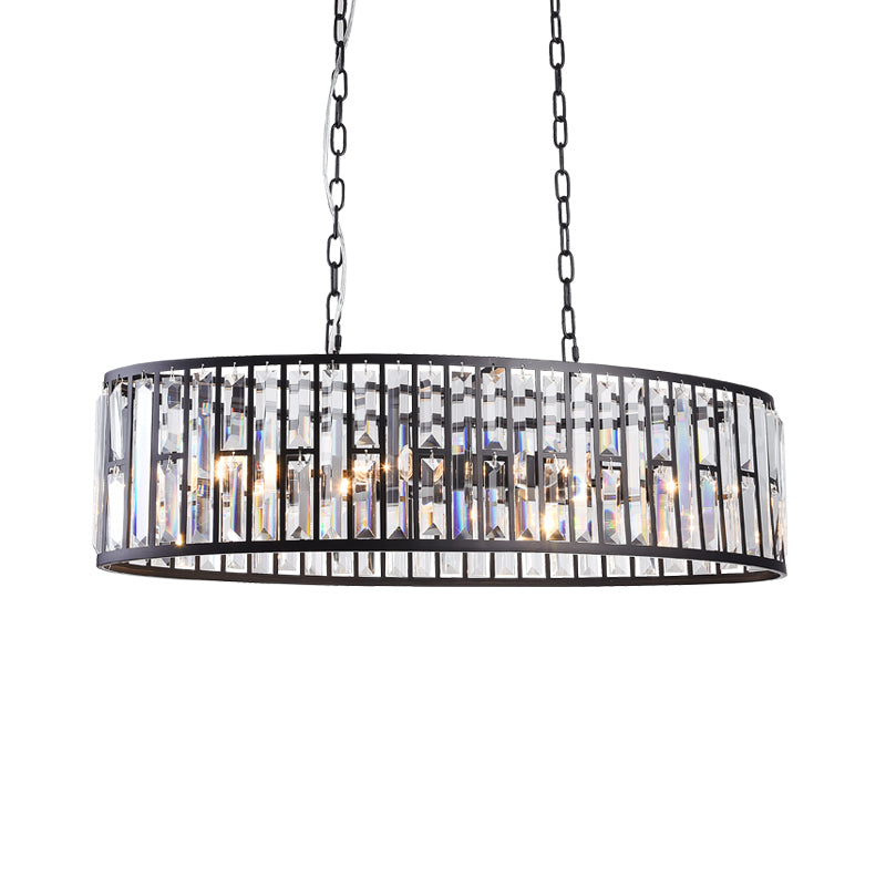 Contemporary Black/Gold Crystal Pendant Light With 6 Prisms - Elliptical Dining Room Island