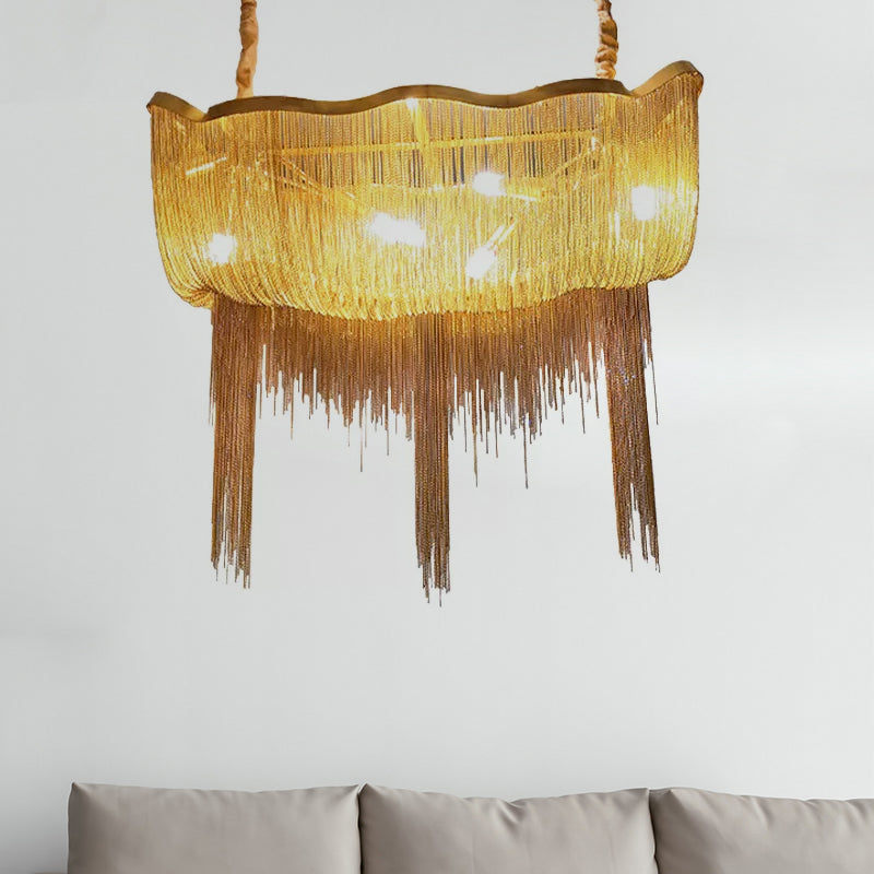 Modern Nordic Tassel Chandelier - Gold/Silver Metal 12-Light Hanging Fixture