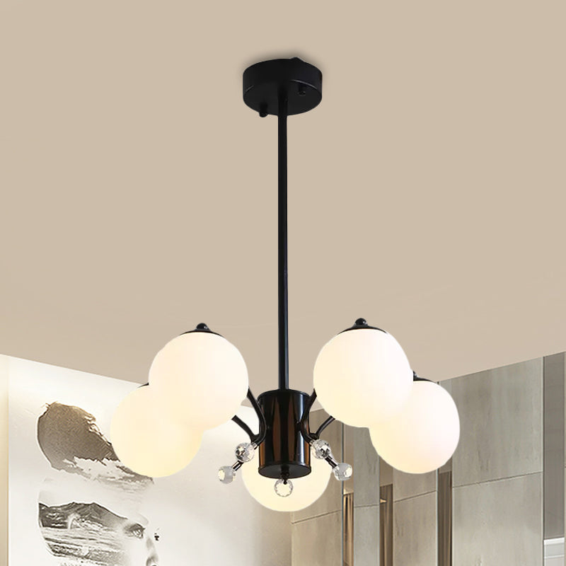 Black Curved Arm Chandelier With White Glass Ball Modern Hanging Ceiling Light (3/5/9 Lights)