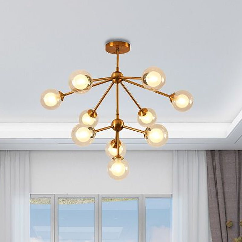 Sleek Metal Chandelier with Clear Glass Shades - Modern Sputnik Style Lighting for Bedroom - Available in 4/7/10 Light Options