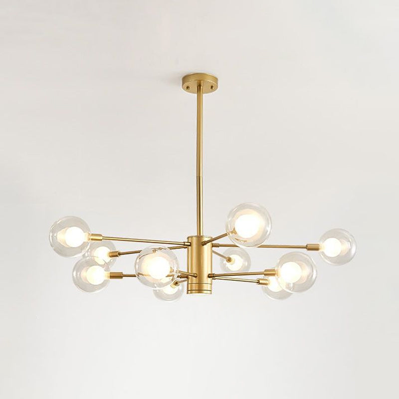 Gold Radial Design Chandelier: Modernist Glass Globe Light Fixture, 10/12/16 Lights