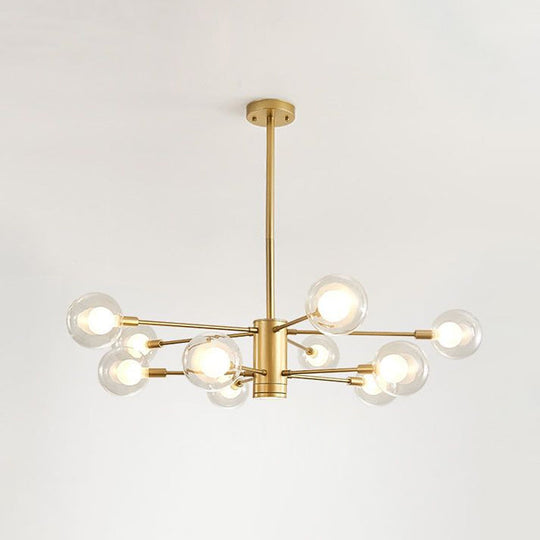 Gold Radial Design Chandelier: Modernist Glass Globe Light Fixture, 10/12/16 Lights