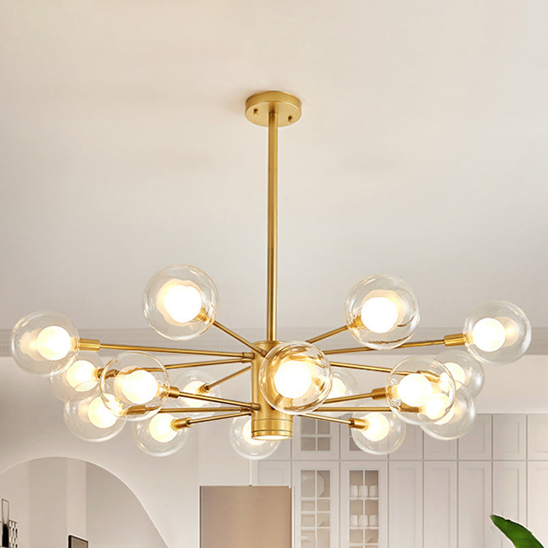 Gold Radial Design Chandelier: Modernist Glass Globe Light Fixture, 10/12/16 Lights