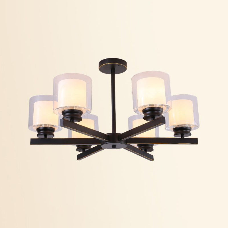 Modern Cylinder Chandelier Lamp: Black/Gold/Silver, 3/6/8 Lights, Clear Glass Pendant Fixture for Bedroom