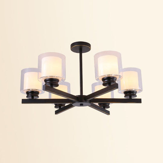 Modern Cylinder Chandelier Lamp: Black/Gold/Silver 3/6/8 Lights Clear Glass Bedroom Pendant Fixture