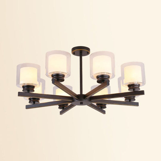 Modern Cylinder Chandelier Lamp: Black/Gold/Silver, 3/6/8 Lights, Clear Glass Pendant Fixture for Bedroom