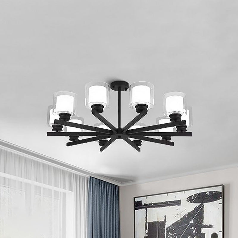 Modern Cylinder Chandelier Lamp: Black/Gold/Silver, 3/6/8 Lights, Clear Glass Pendant Fixture for Bedroom