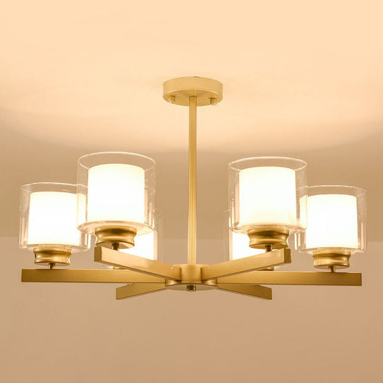 Modern Cylinder Chandelier Lamp: Black/Gold/Silver 3/6/8 Lights Clear Glass Bedroom Pendant Fixture